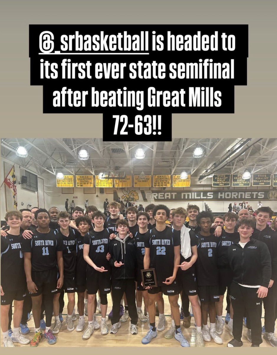 southriverhoops's tweet photo. A gritty win Friday night on the road in a hostile environment against a very tough Great Mills team. We have advanced to the state Semifinals Tuesday against Baltimore City HIgh School https://t.co/1dcndGZBY6