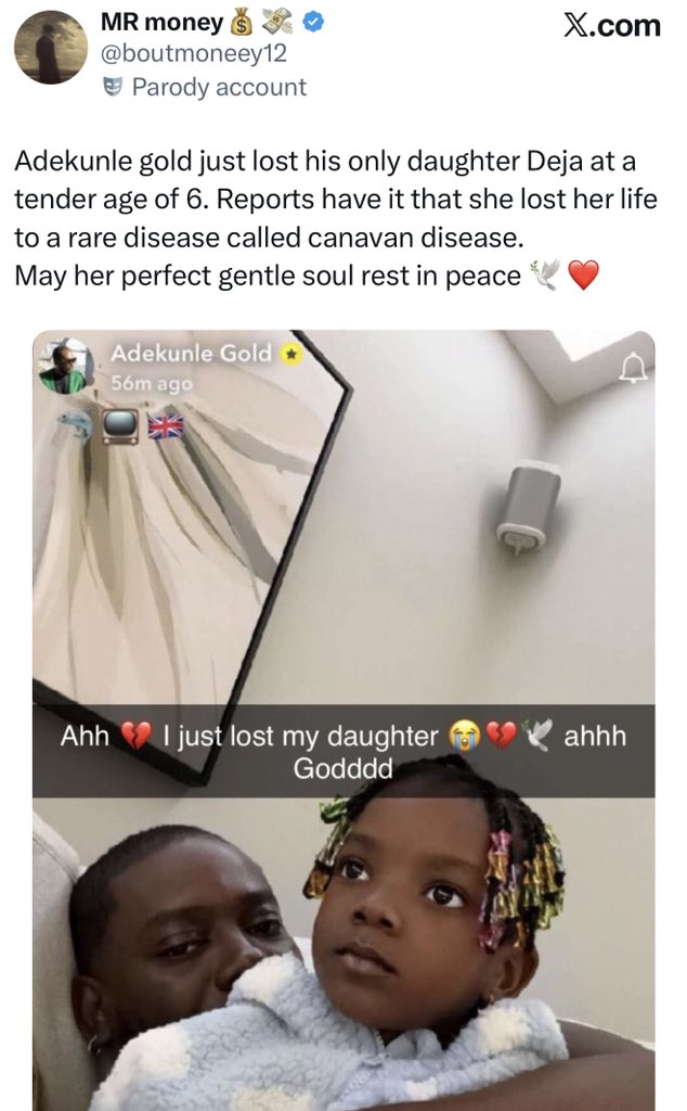 Please verify your source stop spreading fake News.
Wishing someone's daughter death  in the name of chasing clout is not a joke.