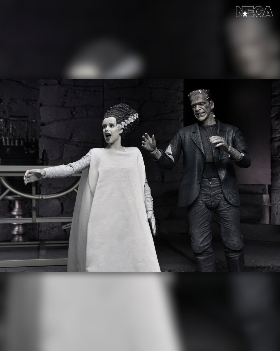 ActionActionFig's tweet image. NECA, Universal Monsters – The Bride of Frankenstein [90th Anniversary] The Monster and His Mate 7” Scale Action Figure 2-Pack (Black &amp;amp; White)!

Coming in Spring.

#ActionFigure #UniversalMonsters