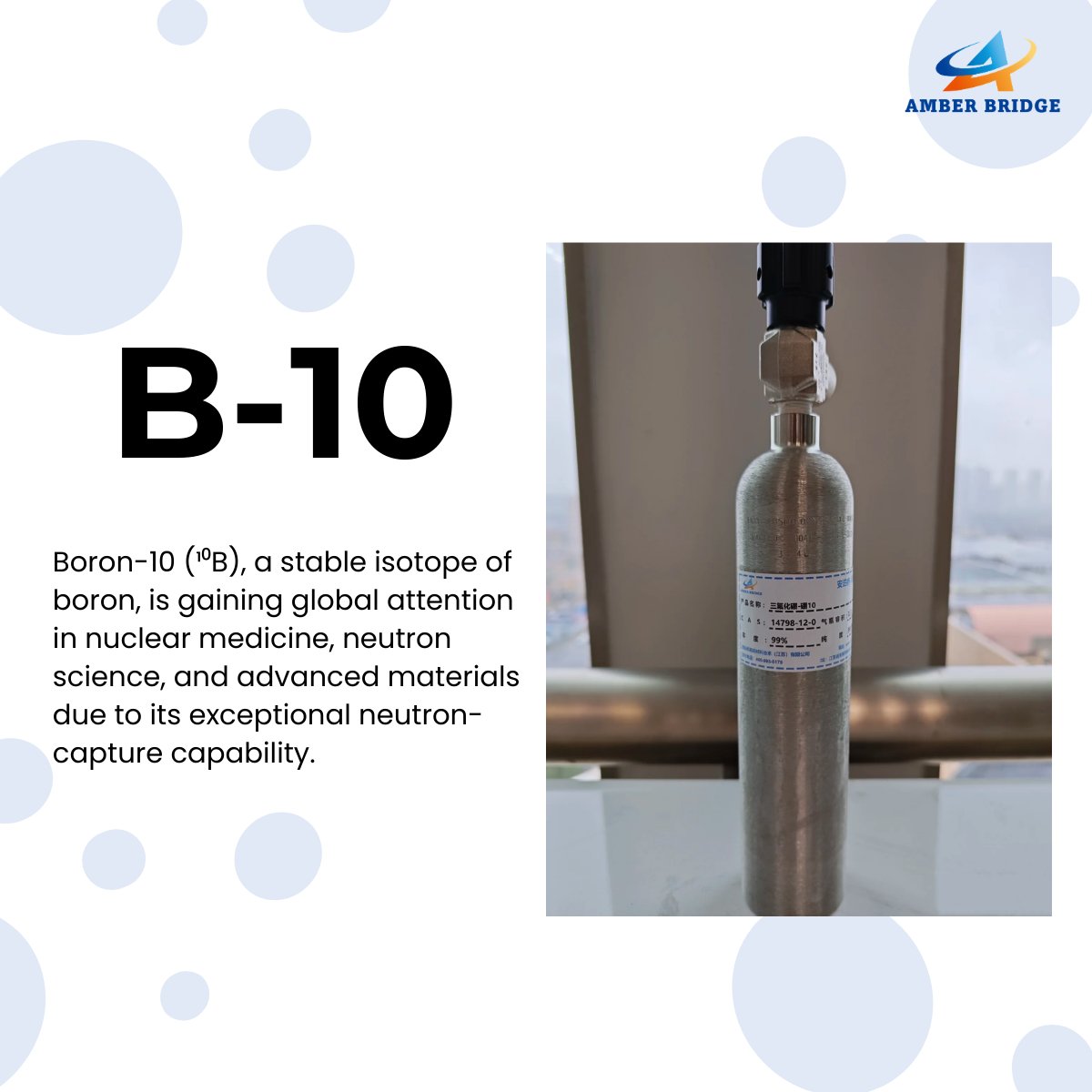 AmberBridge888's tweet photo. 💨 Boron-10 (¹⁰B) is a key isotope in nuclear science.
Used in #BNCT #cancer therapy, #neutron detection, #radiation shielding, and advanced materials, its strong neutron-capture capability makes it essential for #nuclear #medicine, #reactor technology, and materials research. https://t.co/TJRlW8h1Wv