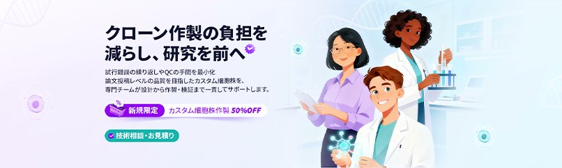 cyagen_Bio's tweet photo. 🧬研究をもっとスムーズに！

Cyagenのカスタム細胞株作製サービス
🎉 新規ご利用限定 50%OFF
ノックアウト／ノックイン細胞株の作製を、経験豊富なチームがサポート。
クローン作製の負担を減らし、研究のスピードアップへ。

📩 技術相談・お見積りはお気軽に！ https://t.co/vNyt0v3c1R