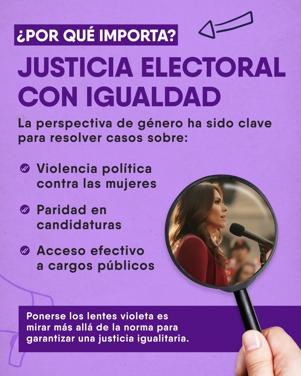 Ponerse los lentes violeta es mirar más allá de la norma.

En el <a href="/TEPJF_informa/">Tribunal Electoral del PJF</a> significa juzgar con perspectiva de género para garantizar derechos político-electorales en condiciones de igualdad. 💜⚖️

#DíaInternacionalDeLaMujer #JusticiaElectoral #TEPJF