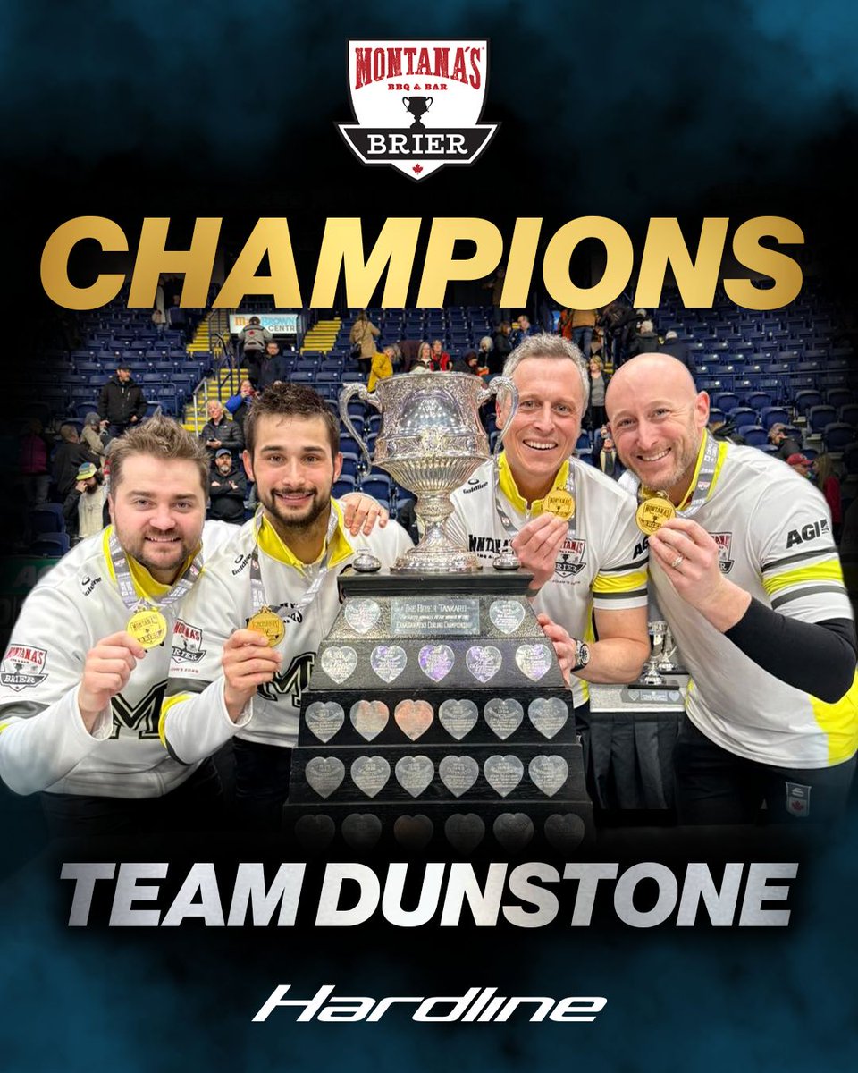 HardlineCurling's tweet image. Brier champions!

Congratulations to Team Dunstone on an unforgettable week in St. John’s and capturing the 2026 Brier. Matt Dunstone earns his first Canadian men’s title as a skip after knocking on the door in recent years.

#HardlineNation #JoinTheRevolution