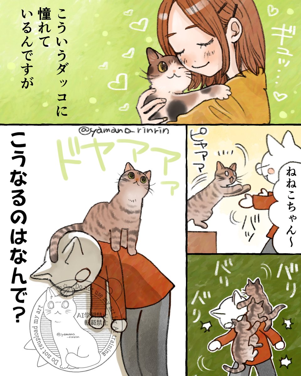 #今日の山野絵
#猫エッセイ
こういうダッコに憧れているんですが 