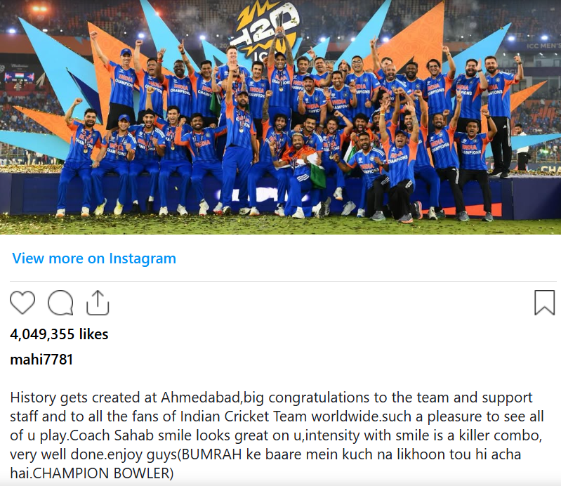 coolfunnytshirt's tweet photo. "Coach Sahab smile looks great on u"

MS Dhoni IG post!

Cute jibe on Gautam Gambhir to mend their equation!

Thala, for a reason!🙏 https://t.co/xHaWGOQZGN