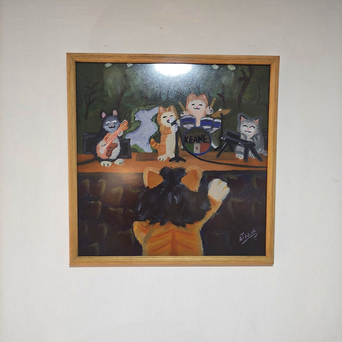 AtomoxMuu's tweet photo. I made a very special #painting based on what my girlfriend likes most: #cats and the band #Keane #HappyBirthday https://t.co/0VppX5MNXH