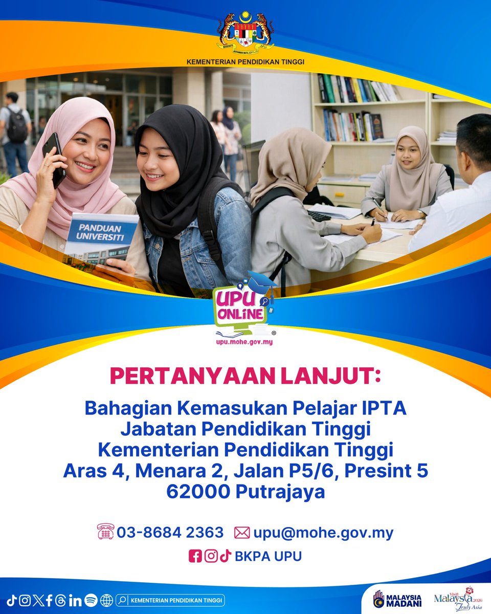 📢📢 PELANJUTAN TARIKH TUTUP PERMOHONAN UPUOnline®️ FASA PERMOHONAN LEPASAN SPM 📢📢 

Baca lanjut: facebook.com/share/p/1ApTNx…

<a href="/ZambryOfficial/">Zambry Abd Kadir</a> <a href="/AdamAdli/">Adam Adli</a> 

#RancakkanMADANI
#MADANIbekerja
#MalaysiaMADANI