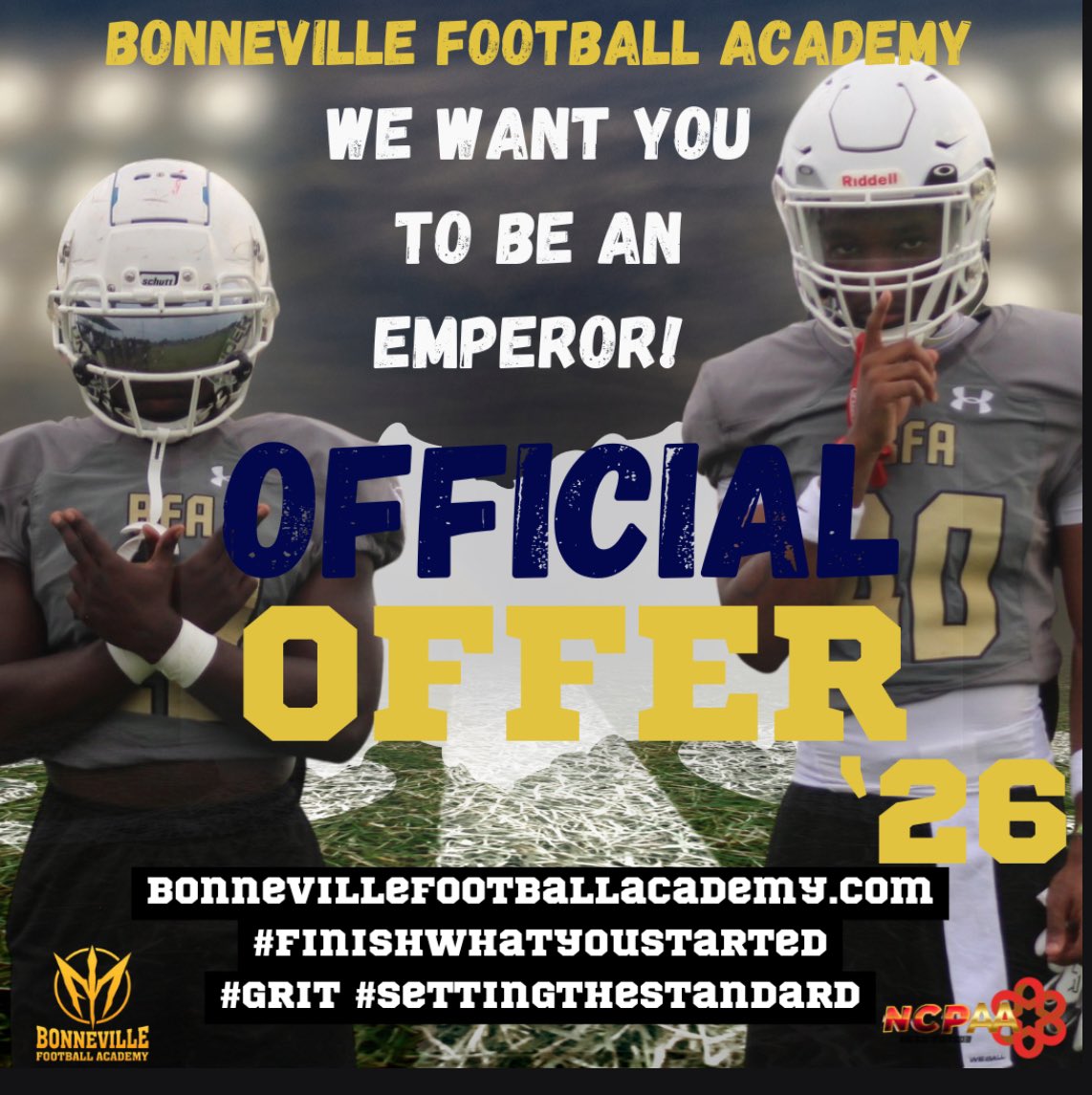 JamarionS37's tweet photo. After a great conversation with @coachjulio1119 I’m blessed to receive my first offer from Bonneville football Academy https://t.co/yEf4MC6T3y