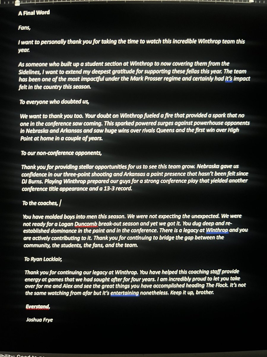 Sidelines - Winthrop (23-11) (13-3) tweet media