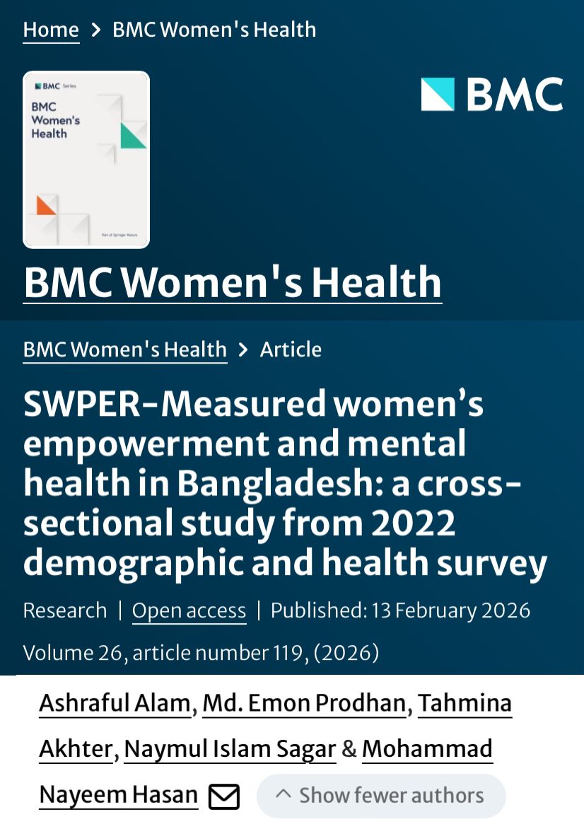 mnhasan5847's tweet photo. 📷 Publication Alert! 📷
#internationalwomensday #womenshealthmatters #mentalhealth #WomenEmpowerments #Bangladesh #PublicHealth https://t.co/Xl0iqsmuZ0