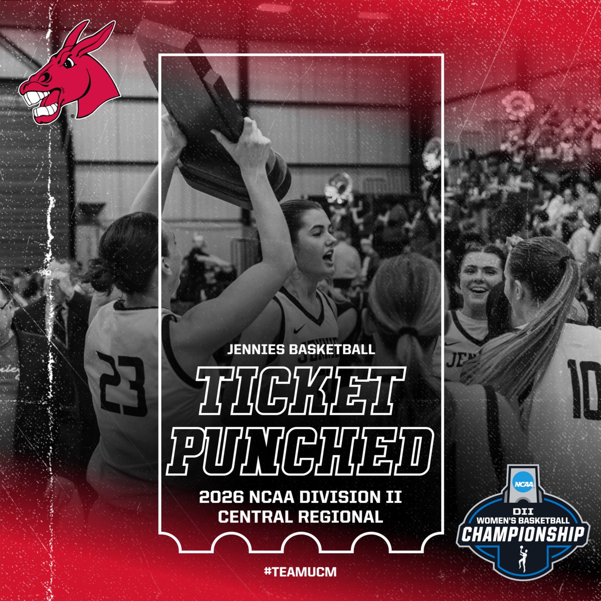 UCMWBB's tweet photo. Let’s Dance! 💃

For the 26th time in program history, your Jennies have qualified for the @NCAADII Women’s Basketball Tournament.

We're the No. 4 seed and will take on No. 5 seed Washburn on Friday, March 13, in Mankato, Minn., in the first round.

#teamUCM https://t.co/xk06EbaxvQ