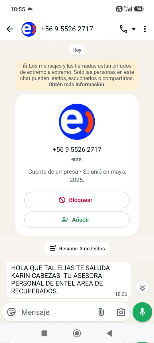 simonky016's tweet photo. Atención. La gente de entel esta acosando a usuarios de compañías móviles desde números sospechosos. El día de hoy me llego esto así que atentos @subtel_chile @SERNAC @entel @entel_ayuda @MTTChile https://t.co/cl4BZC9IY2