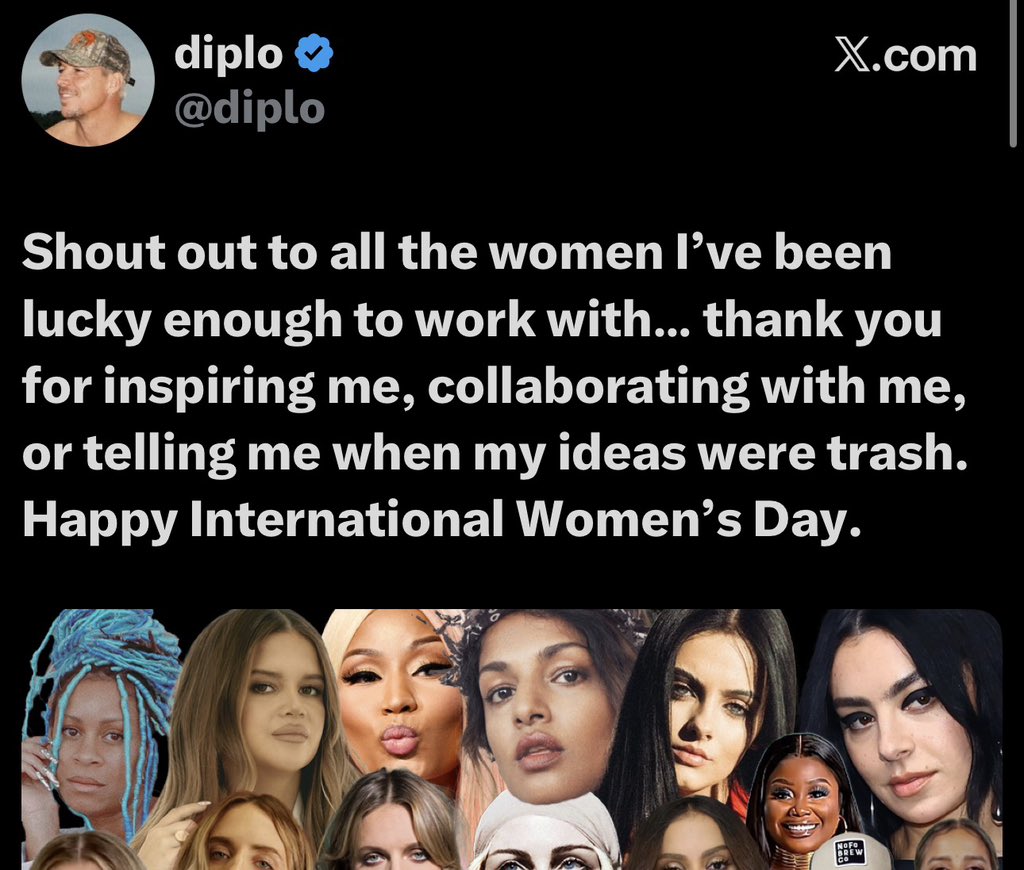 ❤️| Diplo included <a href="/NICKIMINAJ/">Nicki Minaj</a> in his post celebrating the women he had collaborated with for International Women’s Day.