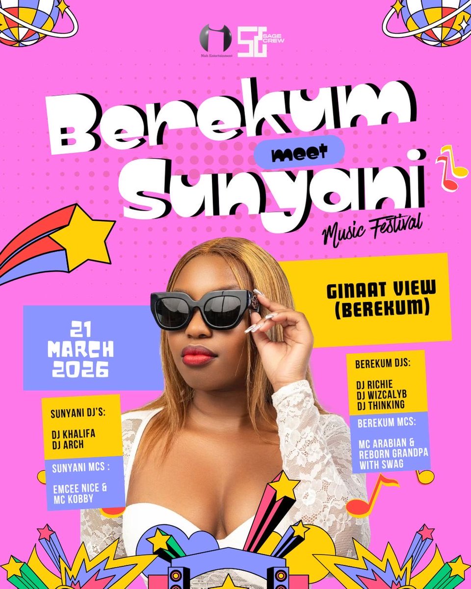 DjThinking1's tweet photo. It’s almost Time!! 
BEREKUM MEET SUNYANI!!
THIS MARCH 21ST🧨
GINAAT VIEW-BEREKUM!!
#sunyanimeetberekum26
#SageNish
#xpost https://t.co/HX41xlbxyH