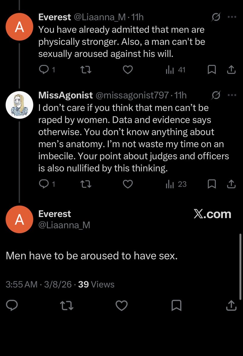 missagonist797's tweet photo. Stupid femoid can’t comprehend that a man can be aroused against his will. Don’t even bother shelaborating how men’s bodies work. Just don’t. W*men are such unreasonable, childish creatures. https://t.co/HfrTE5vnvJ