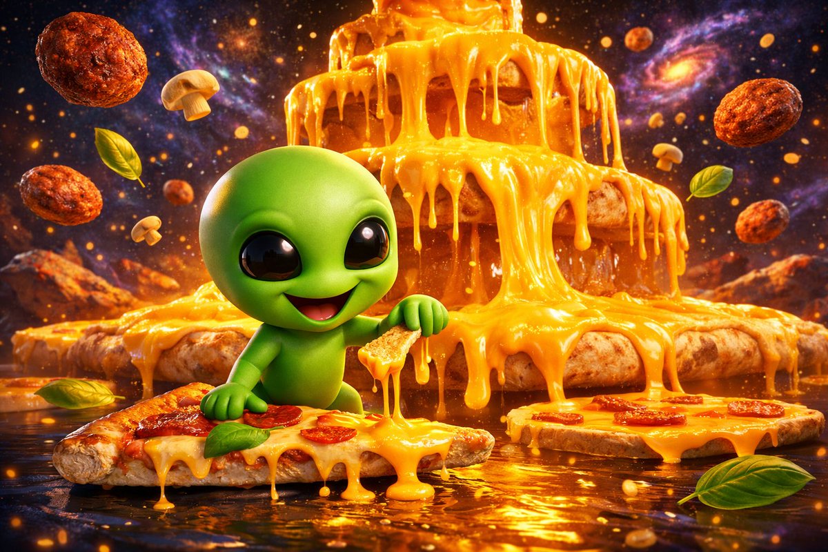 Davanasgaming's tweet photo. The Legendary Cheddar Fountain of the SliceVerse. 🧀🌌

Golden rivers of melted cheddar, floating pizza islands, and one very curious alien testing the limits of cosmic snacking.

Some discoveries change the universe.
Some just make pizza better. https://t.co/VMlpYsKCob