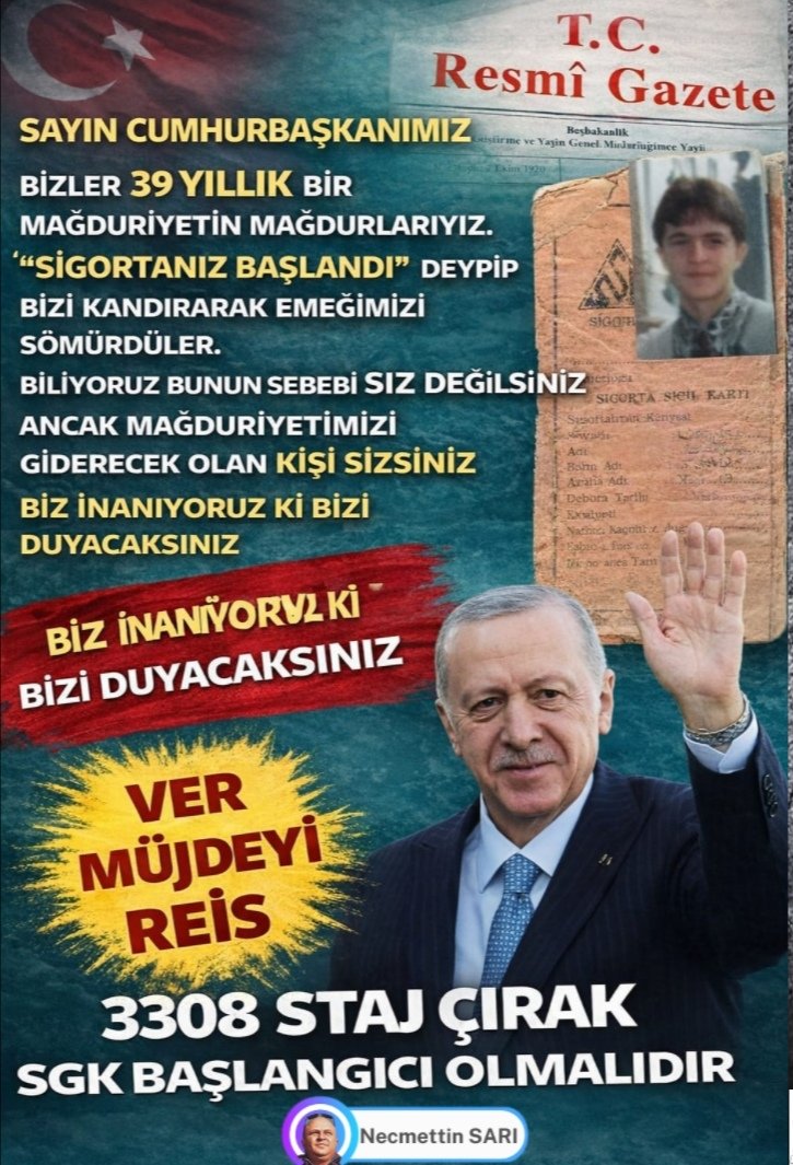 ncmttn1461's tweet photo. @ankarakulisi06 3308 Mağdur Üretmesin 
#ÇözümeEvet
#StajÇıraklıkSigortaBaşlangıcıOlsun https://t.co/Kjp6lPUZOE