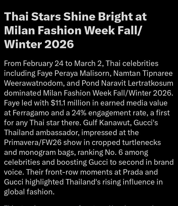 Mariela05107942's tweet photo. The First Thai Male Gucci Brand Ambassador

#GulfKanawut
#GULFxGucciMFW26
#GucciPrimavera
#MFW
#MFW26 https://t.co/QE74boE7Xn