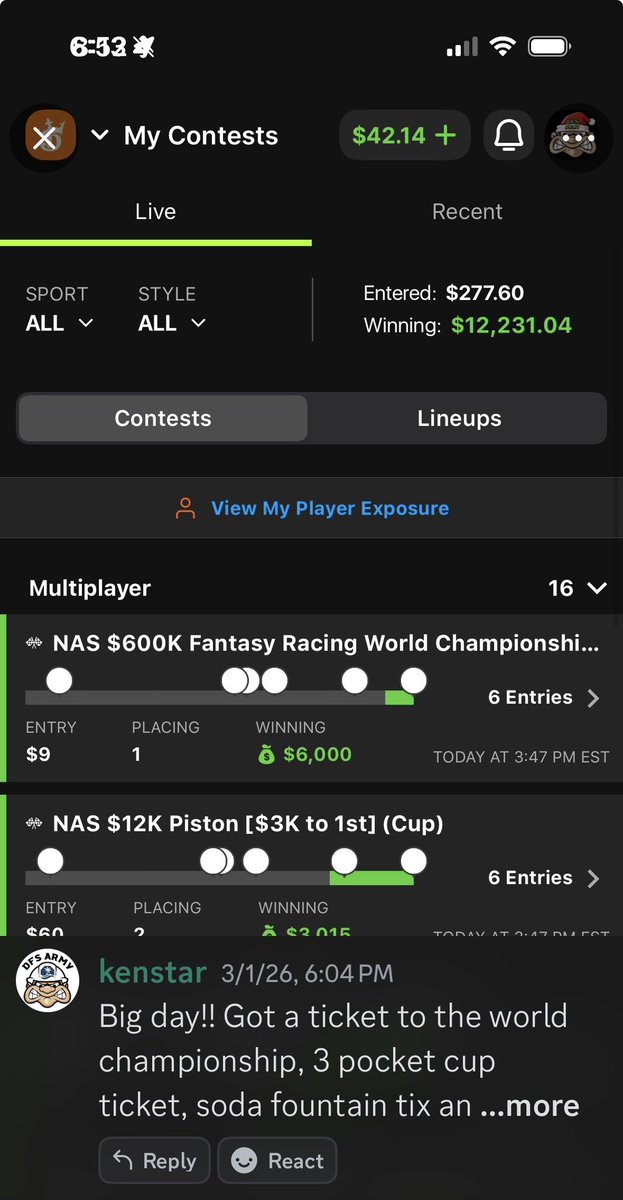 DFSArmy's tweet photo. Strong roi from one member recently and a little choppy chop from another.

Always rolling at https://t.co/tMKOb4XcPb   

Every. Single. Day. 
#HelmetsUp https://t.co/websTrSZgY