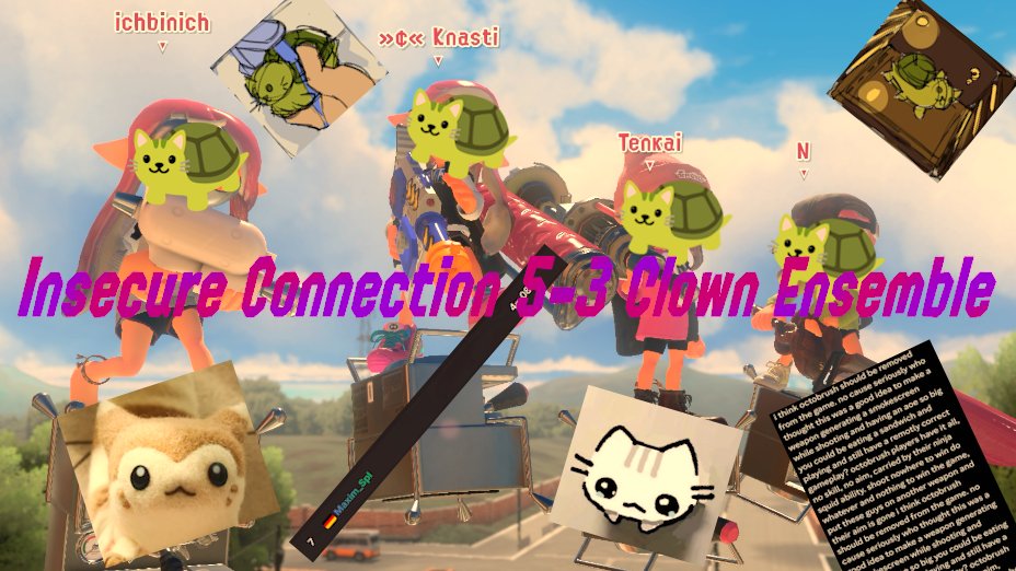 Insecure Connection won their first LUTI Match in Division 4 with a strong 5-3 against Clown Ensemble!!

Roster:

<a href="/ichbinich__/">ichbinich</a> -  vShot 
<a href="/Maxim_0947/">Maxim 🐢</a> - Wiper/RPD
<a href="/Muc_Ben_Dominik/">Tenkai</a> - vHeavy/Pen/Dynamo
<a href="/Nderallerechte/">N</a> - Octobrush

🐢🐢🐢🐢