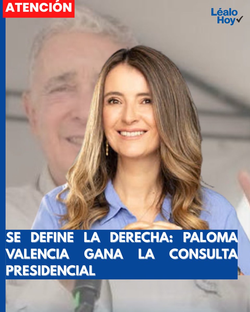 lealohoy's tweet photo. 🇨🇴 ¡La derecha ya tiene candidata! Paloma Valencia gana la consulta presidencial
🔵 La senadora Paloma Valencia se impuso en la consulta presidencial de la derecha colombiana, convirtiéndose en la candidata que representará a ese sector político en la carrera por la Presidencia https://t.co/E3Y0PjKWAN