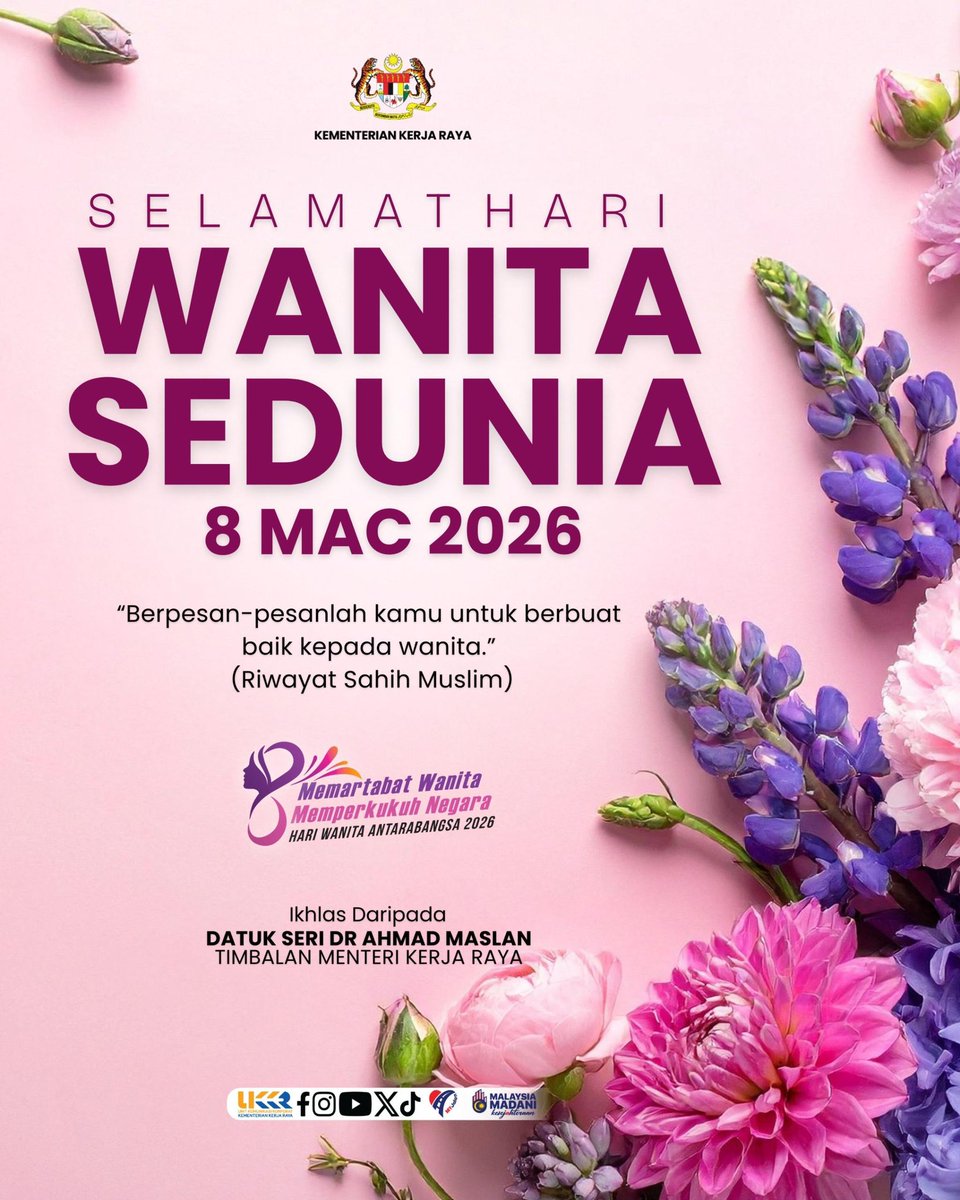 ahmadmaslan's tweet image. Hari #Wanita Sedunia pada 8/3/26. Ibu kita wanita, isteri kita wanita, ada anak, menantu, cucu kita yg wanita.

Jika lupa ttg pesanan atau permintaan wanita, segera mohon maaf kpd mereka.

Dan tunaikan setakat yg boleh, sehabis baik. Kerana tanpa mereka, hidup kita tiada ertinya.