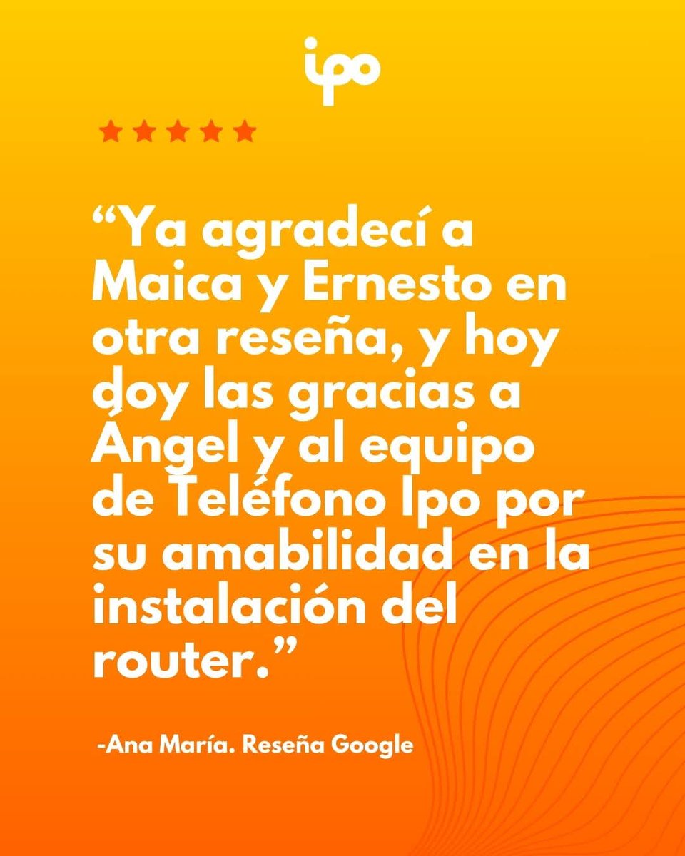 IPONetworks's tweet photo. Reseñas que nos alegran el día. 
Gracias Ana por tus palabras y por destacar la atención del equipo en la instalación 
¿Ya eres cliente?
Tú reseña cuenta. https://t.co/VqP9xm5aUM