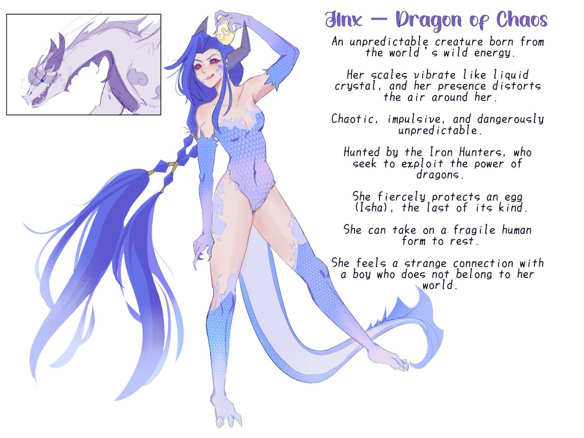 Mu_naypt's tweet photo. Some concept art I made for a dragons &amp; multiverse AU. 
#TimeBomb #arcane #Ekko #jinxarcane https://t.co/P2C229KMDM
