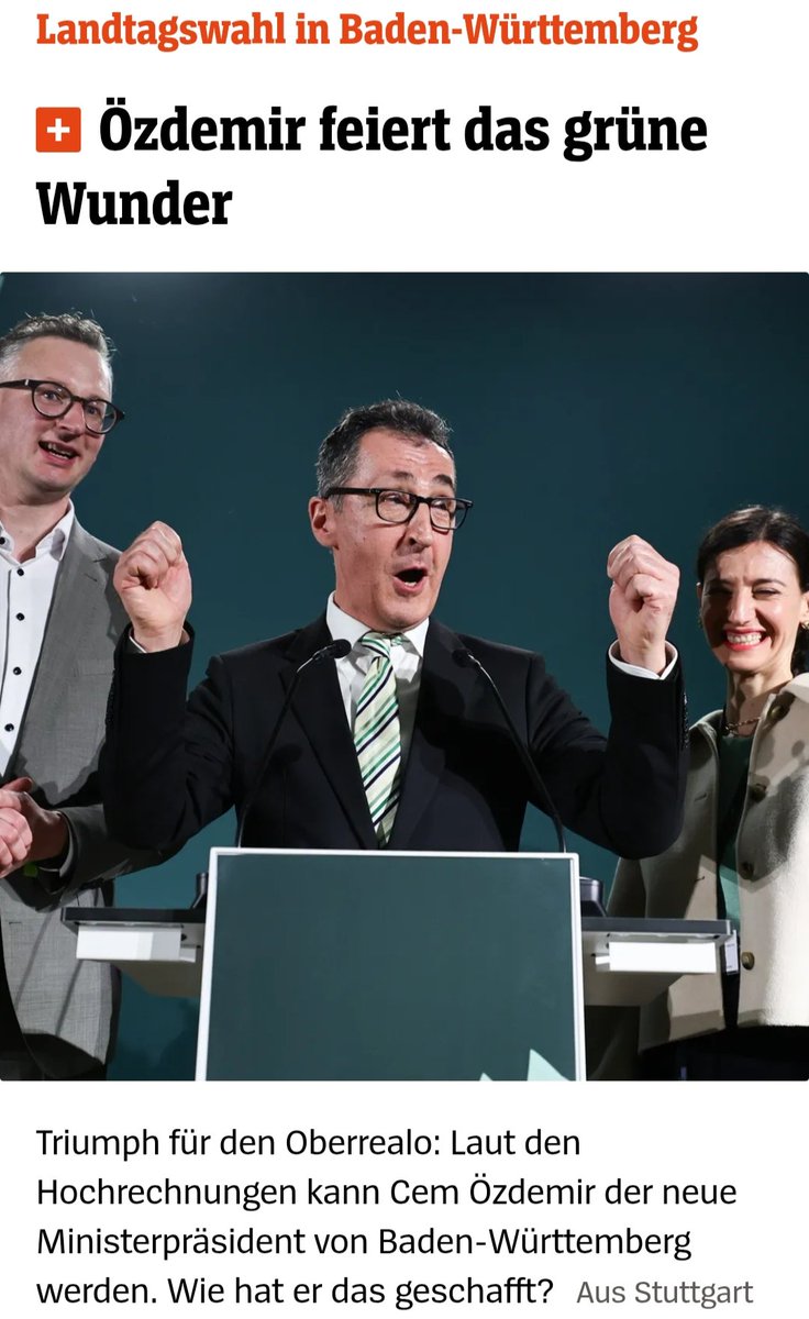 CDU oberwało po nosie. 😎

(Die CDU wurde an der Nase getroffen.)

#BadenWuerttembergWahl2026