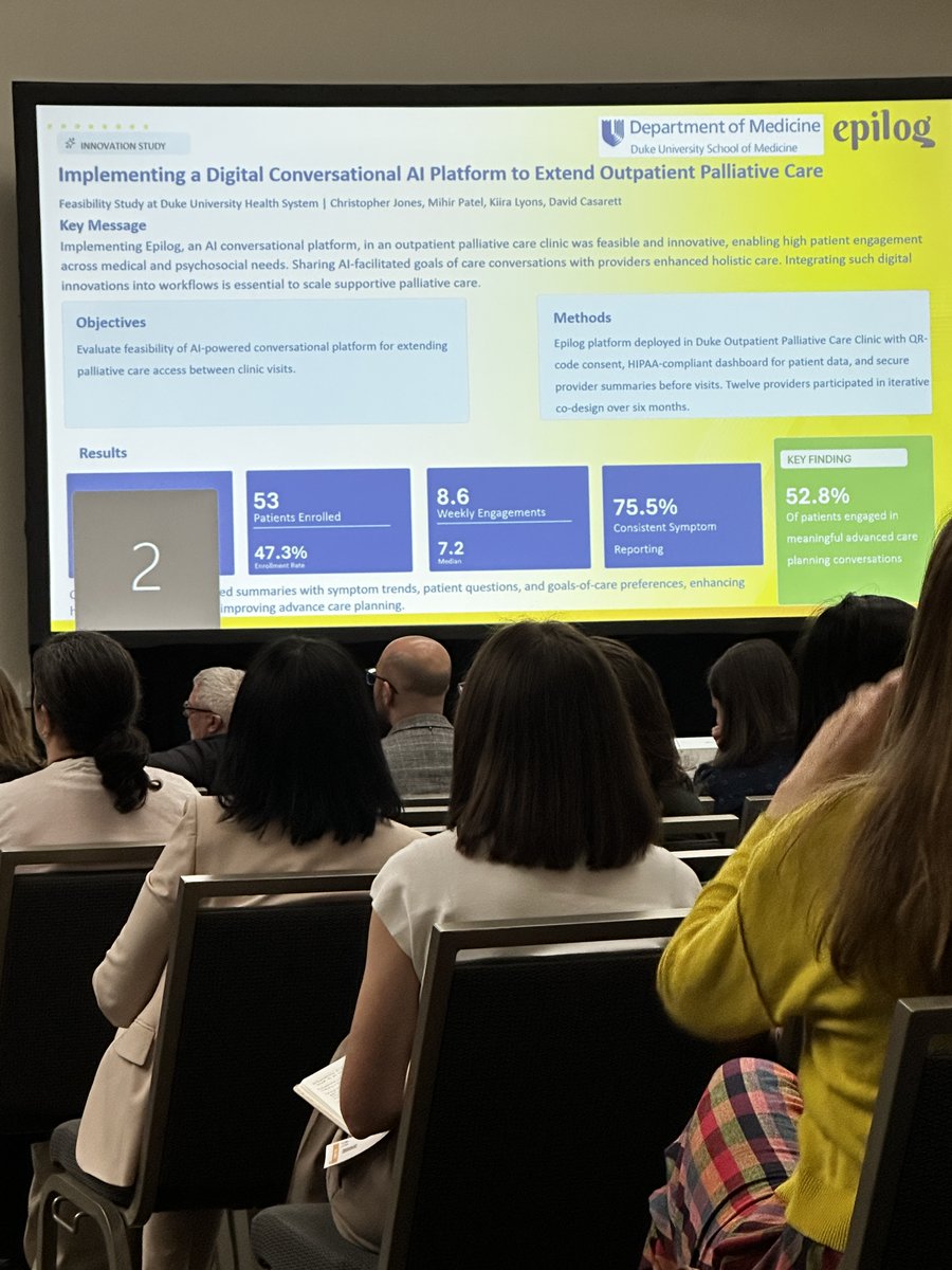 ShaoweiWanPhD's tweet photo. At #HAPC26, RAPID posters showcased AI conversational platforms and NLP to support and measure #GoalsOfCare conversations in #SeriousIllnessCare.

An exciting method direction, while reminding us that trust remains the foundation of deeply human conversations.#PalliativeCare https://t.co/FJGrT2ZSZS