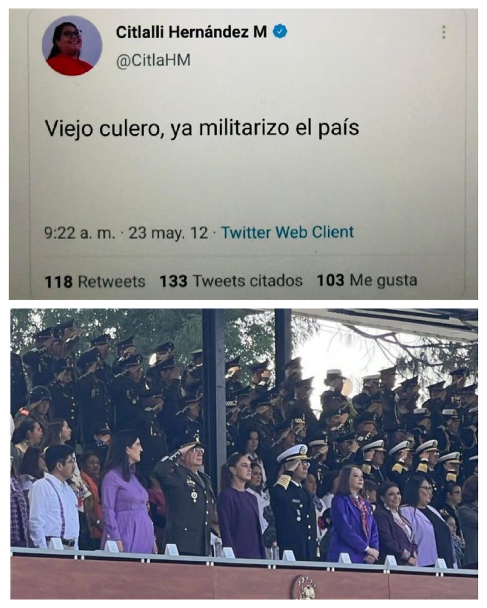 Actualización:

"Vieja culera, ya militarizó el Día de la Mujer".

Citlalli Hernández (<a href="/CitlaHM/">Citlalli Hernández Mora</a>).

#8Marzo2026