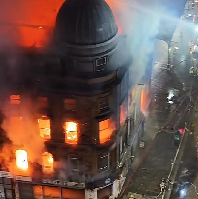 trueearther911's tweet photo. Hundreds of years of history… destroyed in hours. Reports say the fire may have started in a vape shop. Just like that, generations of heritage gone. What an absolute shame. 💔🔥 https://t.co/TmFx3gvocv
