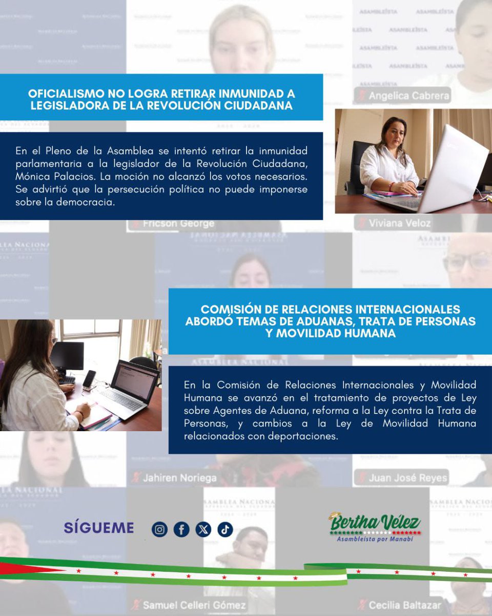 BERTHAVELEZ's tweet image. 📌 Esta semana seguimos defendiendo al Ecuador desde la Asamblea Nacional.

Presentamos demandas de inconstitucionalidad contra la Ley Minera y la Ley de los #GAD, alertamos sobre el impacto de los aranceles del Gobierno en los productores de plátano de El Carmen y enfrentamos