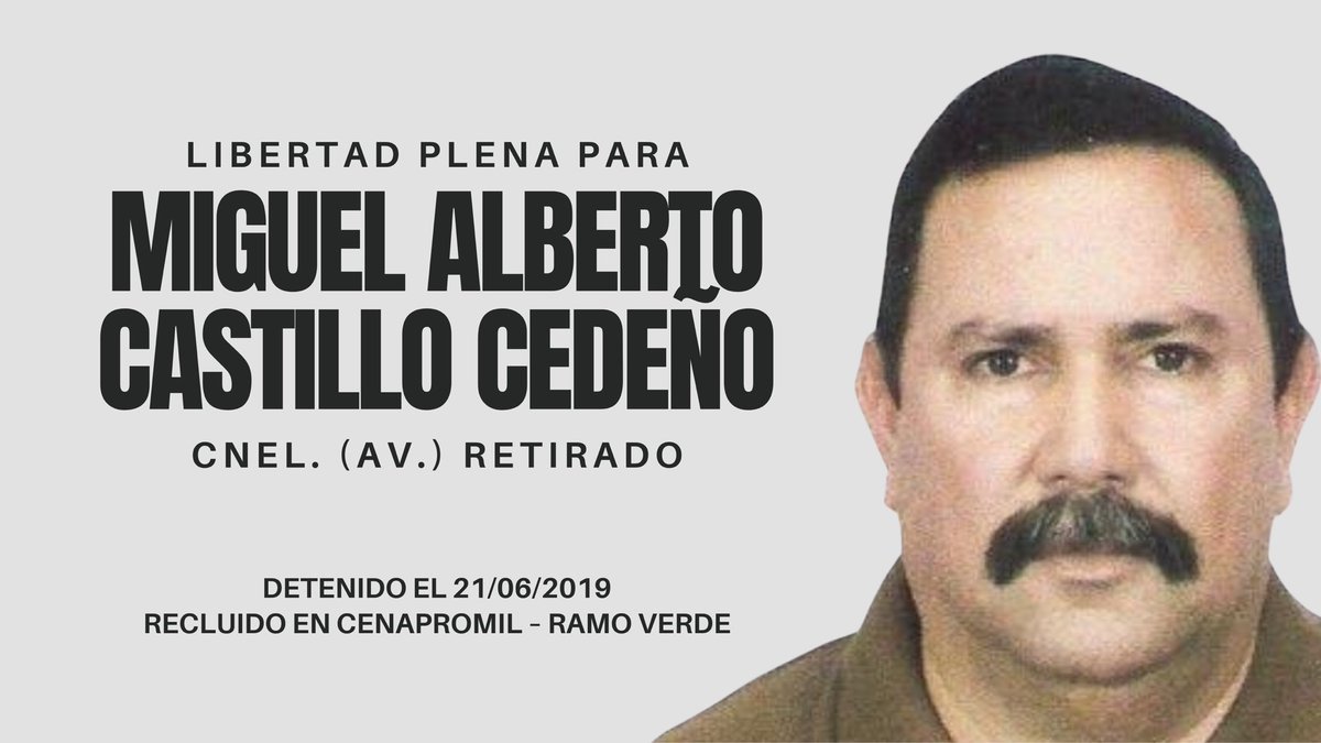 LauraCCA's tweet photo. @Ulul4r Por favor, ayúdanos a difundir 🙏  Mi tío, Cnel. (Av.) retirado Miguel Alberto Castillo Cedeño, 72 años, fue detenido el 21/06/2019 y permanece en Ramo Verde. https://t.co/Qoow0rfghN