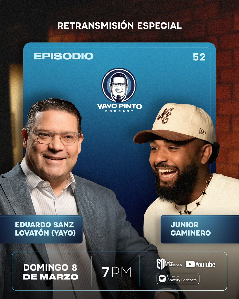 SanzLovaton's tweet photo. ¡Sintonicen esta noche! ⚾🇩🇴
Ahora a las 7:00 p.m. por @Telesistema11RD, disfruten esta retransmisión del episodio junto a Junior Caminero.

Una conversación imperdible sobre sueños, disciplina y el camino hacia las Grandes Ligas.

https://t.co/stdnGwXXq7 https://t.co/MInz9TSs3f