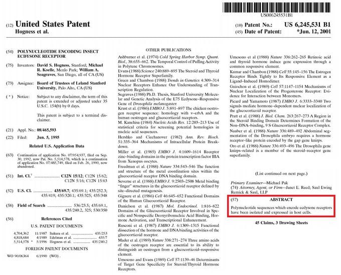 Whiplash437's tweet photo. BREAKING: Declassified documents link U.S. bioweapons program to Lyme disease outbreak, according to Dr. Robert Malone.

Here is the patent for it: US6245531 Patent
Polynucleotide Encoding Insect Ecdysone Receptor

Morgellons is not a disease, rather a militarized fingerprintless https://t.co/ImEdZtrX5i
