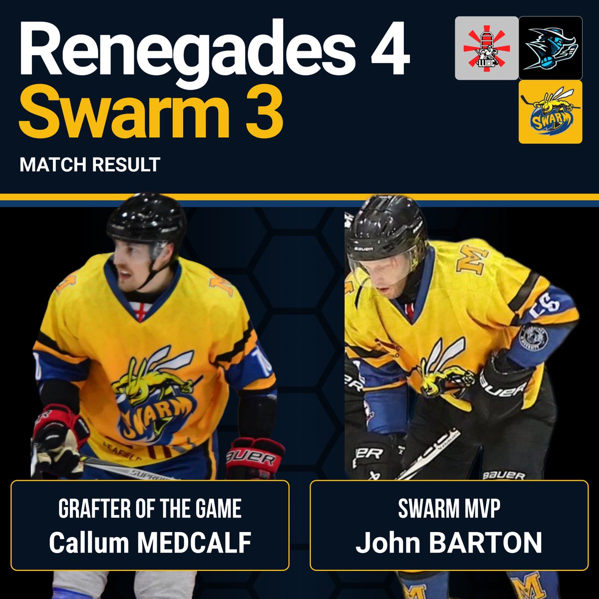 Swarm suffers close defeat to Renegades.
Callum MEDCALF picked up the Grafter of the Game Belt and John BARTON was awarded the Swarm MVP!! 
#mcrswarm