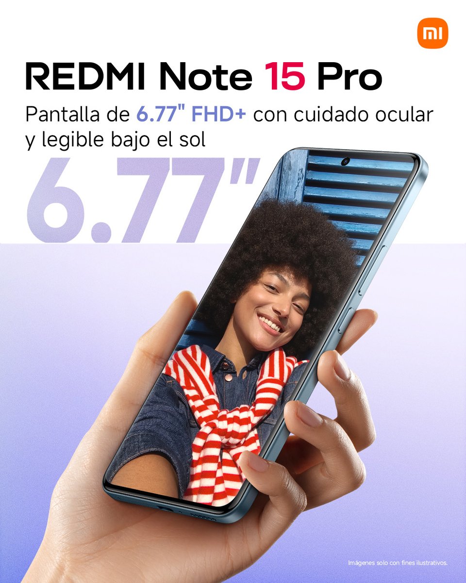 XiaomiColombia's tweet photo. Pantalla 6.77” que cuida tus ojos y se ve perfecta incluso bajo el sol. 📱☀️
¡Así se disfruta el REDMI Note 15 Pro todos los días! 🤩
#SerieREDMINote15 #XiaomiColombia https://t.co/cu3nk4Bui0