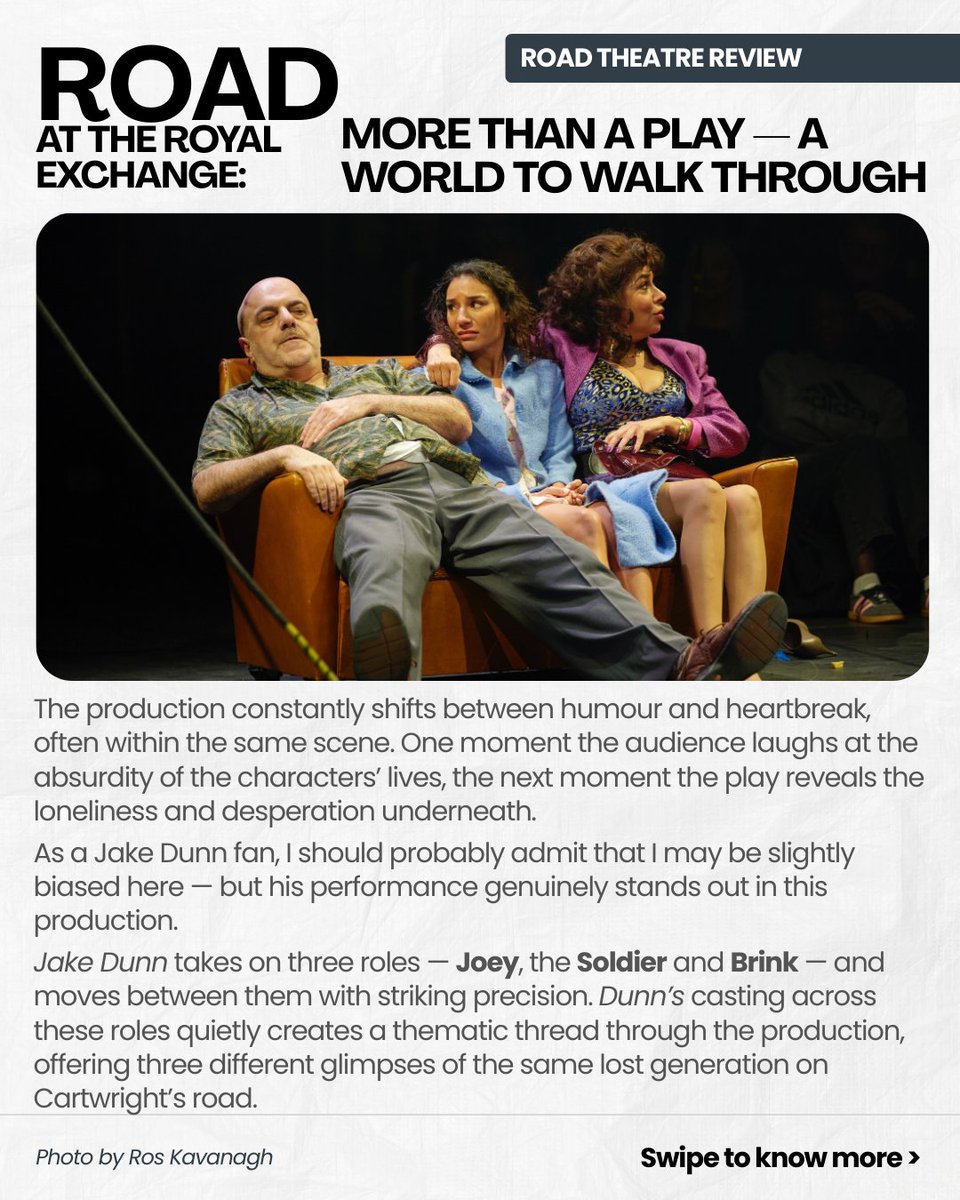 evrythings_dunn's tweet photo. Road at the Royal Exchange Theatre runs until 14 March and is currently sold out.
However, a small number of banquette tickets are available at box office on the day from 12pm, so itโs still worth trying if youโre nearby.
#JakeDunn #Road #RoyalExchangeTheatre #Manchester https://t.co/fwqueR67NA
