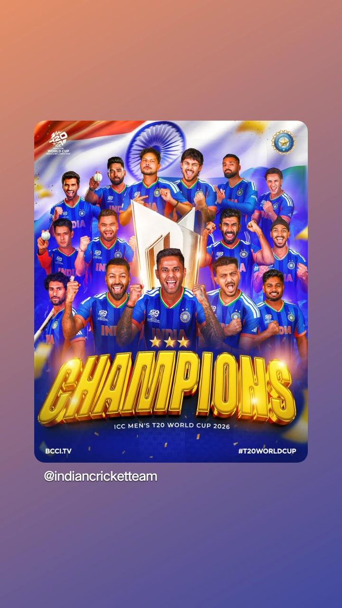 itsgolllap's tweet photo. CHAMPION 🏆🇮🇳
3rd T20 #WorldCup title 🏆⚡ https://t.co/Q26d9kU3xw