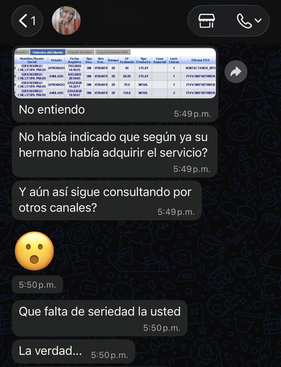 ElRodriAL's tweet photo. Señores de @ClaroPeru ¿esta es la clase de personal que los representa o contratan? Esto es hostigamiento, no tengo que dar explicaciones ni nada.

@IndecopiOficial ¿cómo puedo proceder? https://t.co/hEvrqqT11H