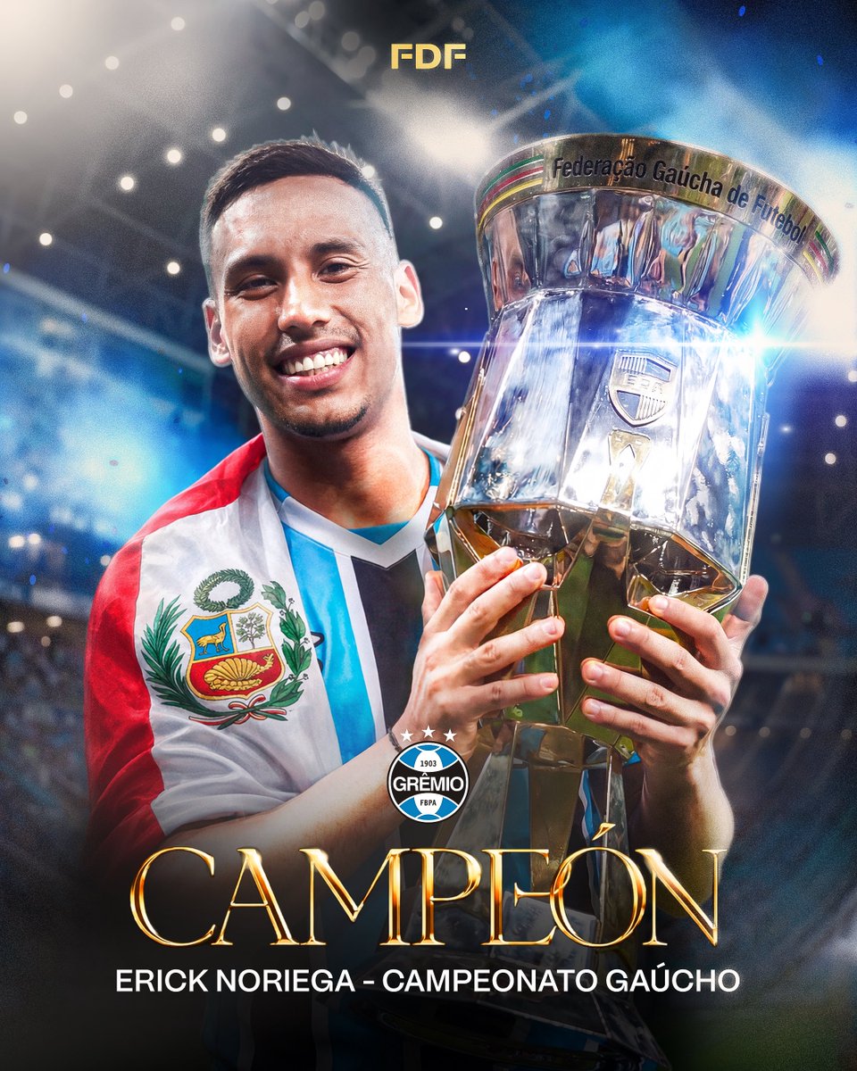 🇵🇪🏆🥇 𝐎𝐑𝐆𝐔𝐋𝐋𝐎 𝐏𝐄𝐑𝐔𝐀𝐍𝐎: ¡¡ERICK NORIEGA ES CAMPEÓN POR PRIMERA VEZ CON GREMIO!! 

Con una gran actuación en la final del Campeonato Gaúcho ante Inter de Porto Alegre, Erick Noriega salió campeón con Grêmio, logrando su primer título como futbolista profesional a sus