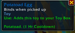 BaalTheWarlock's tweet photo. if you use the hex potatoad mucus and talk to the gravid potatoad in The Blinding Vale dungeon, you get another toy, the Potatoad Egg https://t.co/hqPQbVgwNw