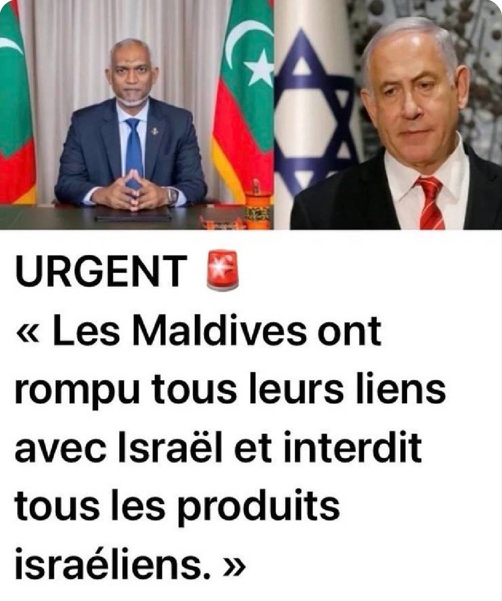 İSRAİL'E GERÇEK KARŞI DURUŞUN ÖRNEĞİ: MALDİVLER

Maldivler İsrail ile olan bütün bağlarını kestiği gibi, İsrail ürünlerinin girişini de yasaklamış. 

İsrail vatandaşlarının ülkeye girişi de yasak. Bu tutum kendine Müslümanım diyem tüm ülkelere örnek olmalı. 

Sözde değil, özde