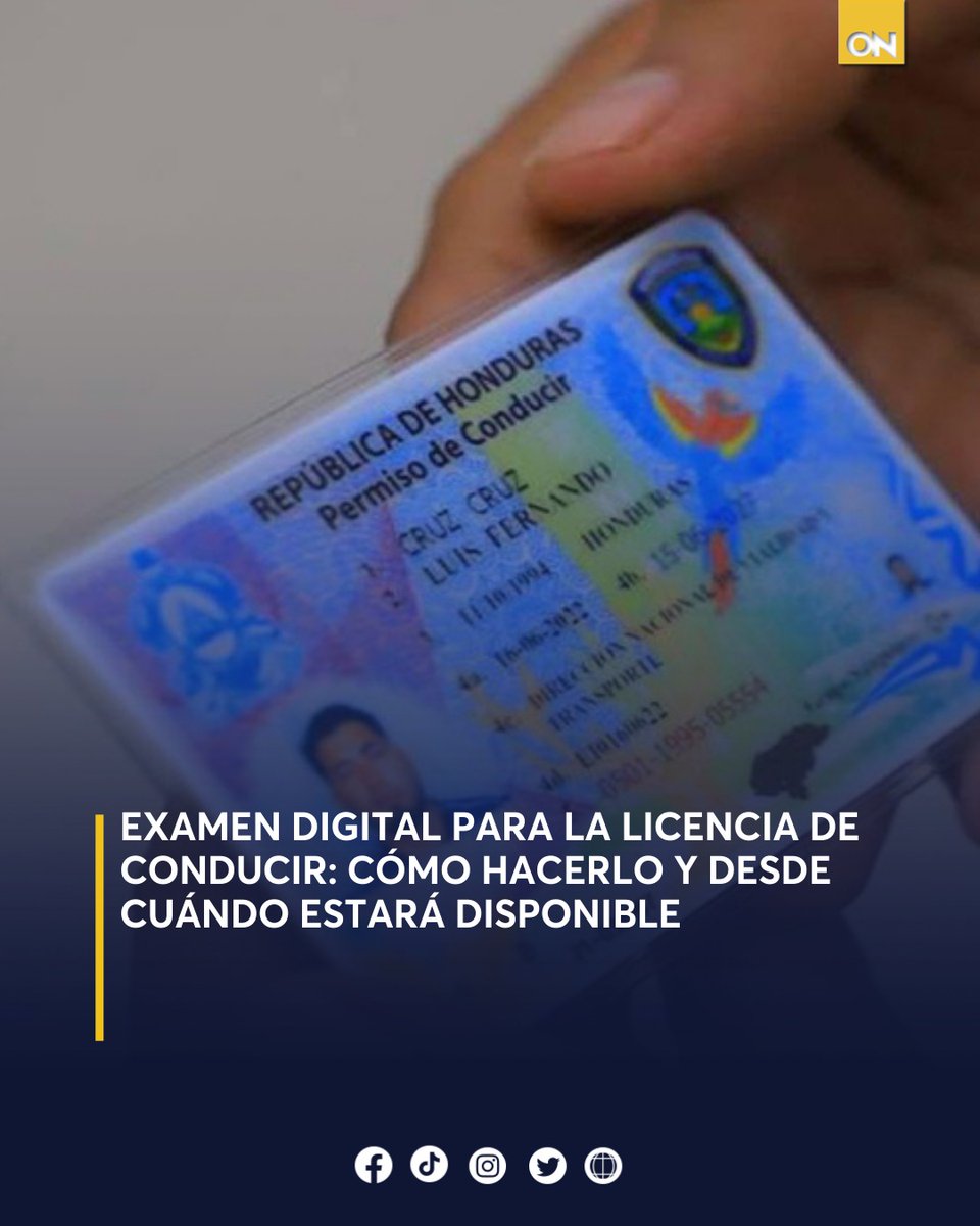 canal11hn's tweet photo. 🚗 Examen digital para licencia de conducir en Honduras. La DNVT inicia este lunes 2 de febrero la aplicación del nuevo examen digital.

Conoce los requisitos aquí 👉🏻 https://t.co/1jx5Luh9Jt 

#ExamenDigital #Licencias #Honduras https://t.co/9LMYaE9OYB