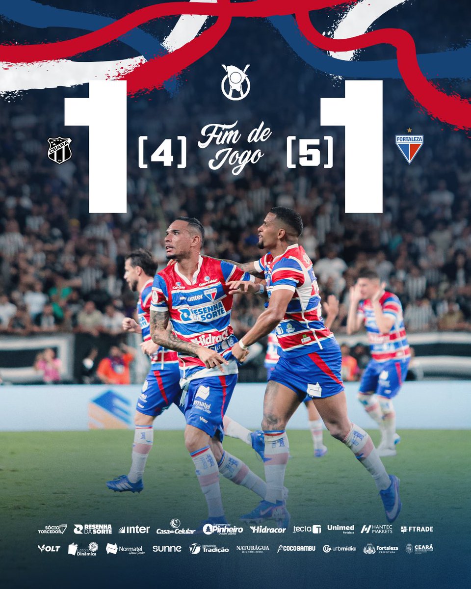 FIIIIIIIIIIIIIIIIIIIIM DE JOGO NA ARENA CASTELÃO!

ISSO É FORTALEZA ESPORTE CLUBE! O FORTALEZA VENCE O CEARÁ NAS PENALIDADES POR 5 A 4 E É CAMPEÃO DO CAMPEONATO CEARENSE 2026! 

VAMOOOOOOOOOOOS!! 🦁

#FortalezaEC #Cearense2026