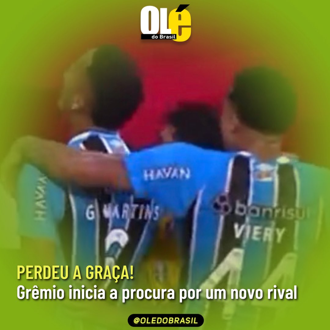 Os próximos dias devem ser muito agitados no Grêmio.

Além dos compromissos dentro do campo, o Tricolor ainda tem que encontrar um novo rival com urgência.

Afinal, já perdeu a graça ganhar do Inter e ser campeão gaúcho, e é muito importante ter um rival, mesmo que menor.

De