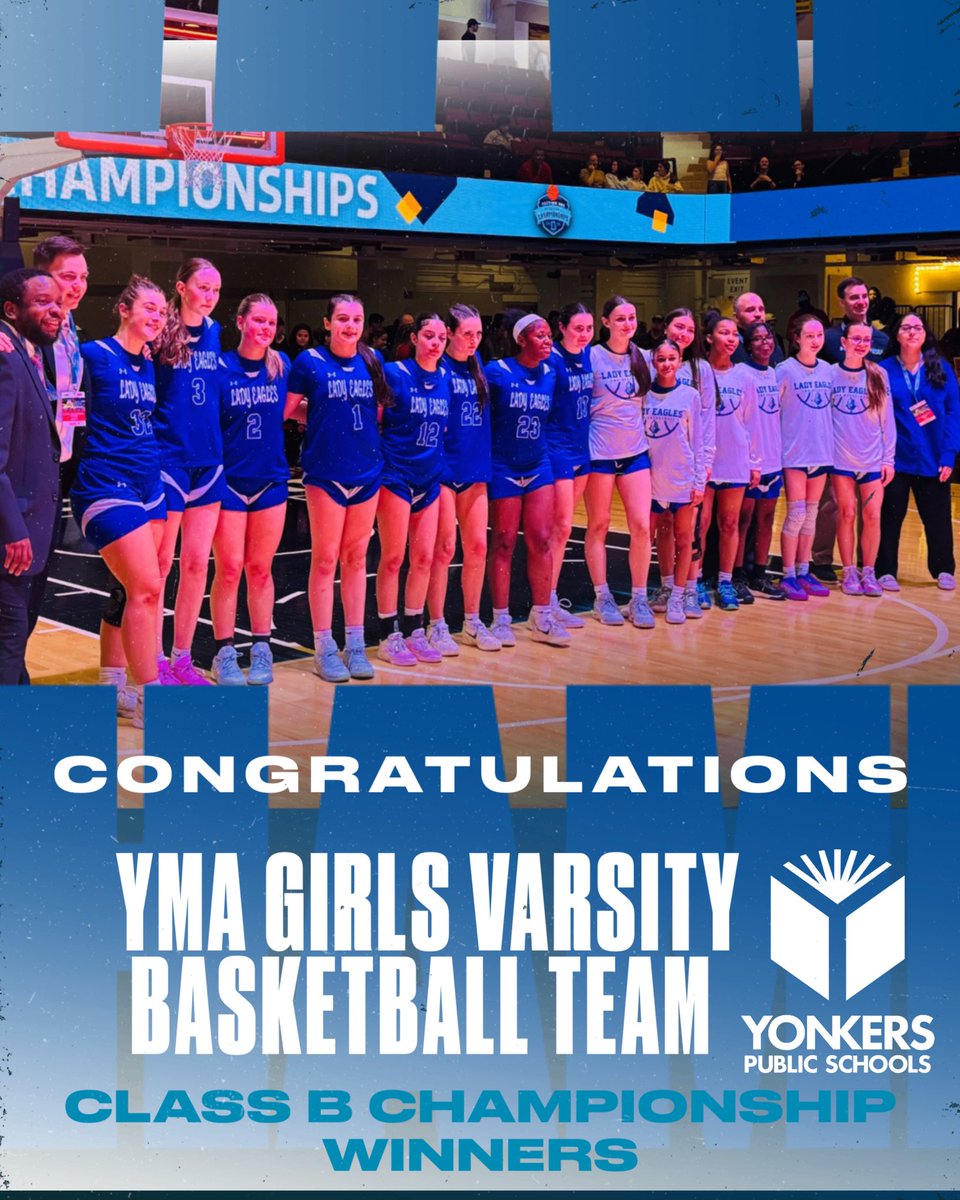 YonkersSchools's tweet photo. 🏀🎉 Congratulations to our very own Yonkers Montessori Academy Section 1 Class B Girls Champions! 
With an incredible 55–39 victory, the team has secured the title for the second year in a row!

A huge congratulations to our amazing players and dedicated coaches on today’s outstanding win. Your hard work, teamwork, and determination continue to make #YonkersPublicSchools proud! 💙🏆