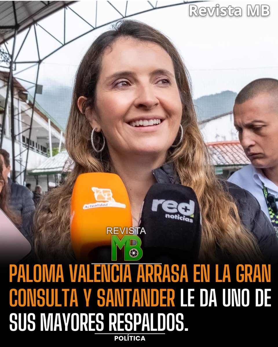 #EleccionesColombia2026 Paloma Valencia <a href="/PalomaValenciaL/">Paloma Valencia L</a> ganó la Gran Consulta por Colombia con 1.889.294 votos, pero uno de sus mayores bastiones fue Santander: 144.094 votos (76,13%).

El resultado vuelve a mostrar el peso electoral de la derecha en el departamento.