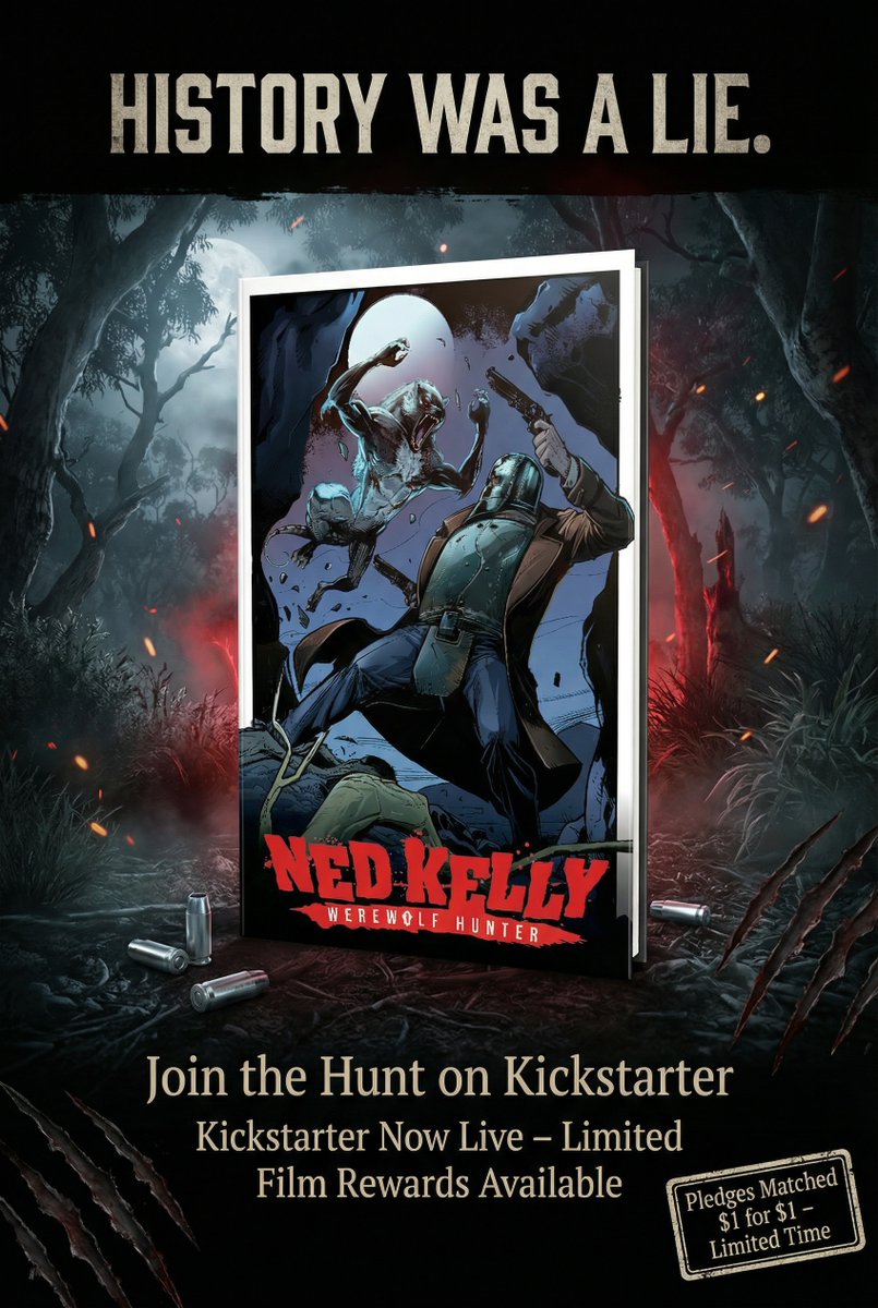 comics_2_movies's tweet photo. The moon is rising.

So is the clock.

📷 Back now - https://t.co/4gPcq2ul6Y

#nedkelly  #australiancomics  #kickstartercomics #supportindiecomics  #indiecomics  #crowdfundingcomics #graphicnovel  #comicbookart  #comicart  #horrorcomics  #darkfantasy  #werewolf  #monsterhunter https://t.co/4P9hMVCVon